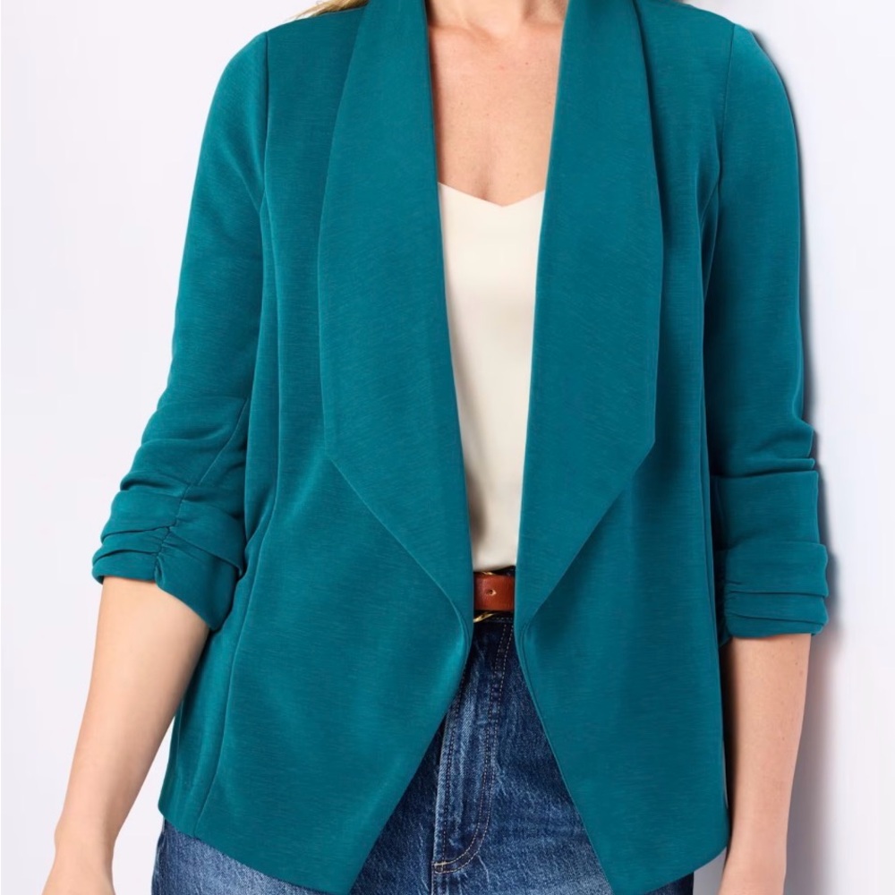 Skies Are Blue Open Front Blazer Teal Jacket Size Large - Picture 12 of 13